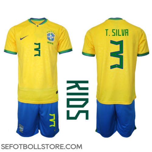 Brasilien Thiago Silva #3 Replika babykläder Hemmaställ Barn VM 2022 Kortärmad (+ korta byxor)